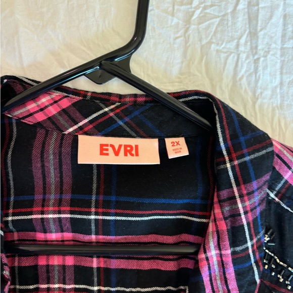 NWOT Evri Black & Hot Pink Plaid Long Sleeve ButtonUp Embellished Top Women’s 2X - Picture 4 of 10